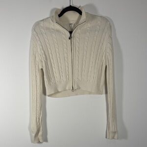 Garage Cream Zip-Up Cable Knit Sweater
